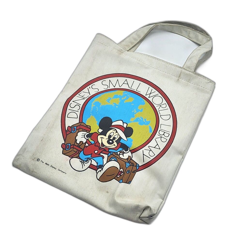 Walt Disney Vintage Disney's Small World Library Mickey Mouse Canvas Tote Bag